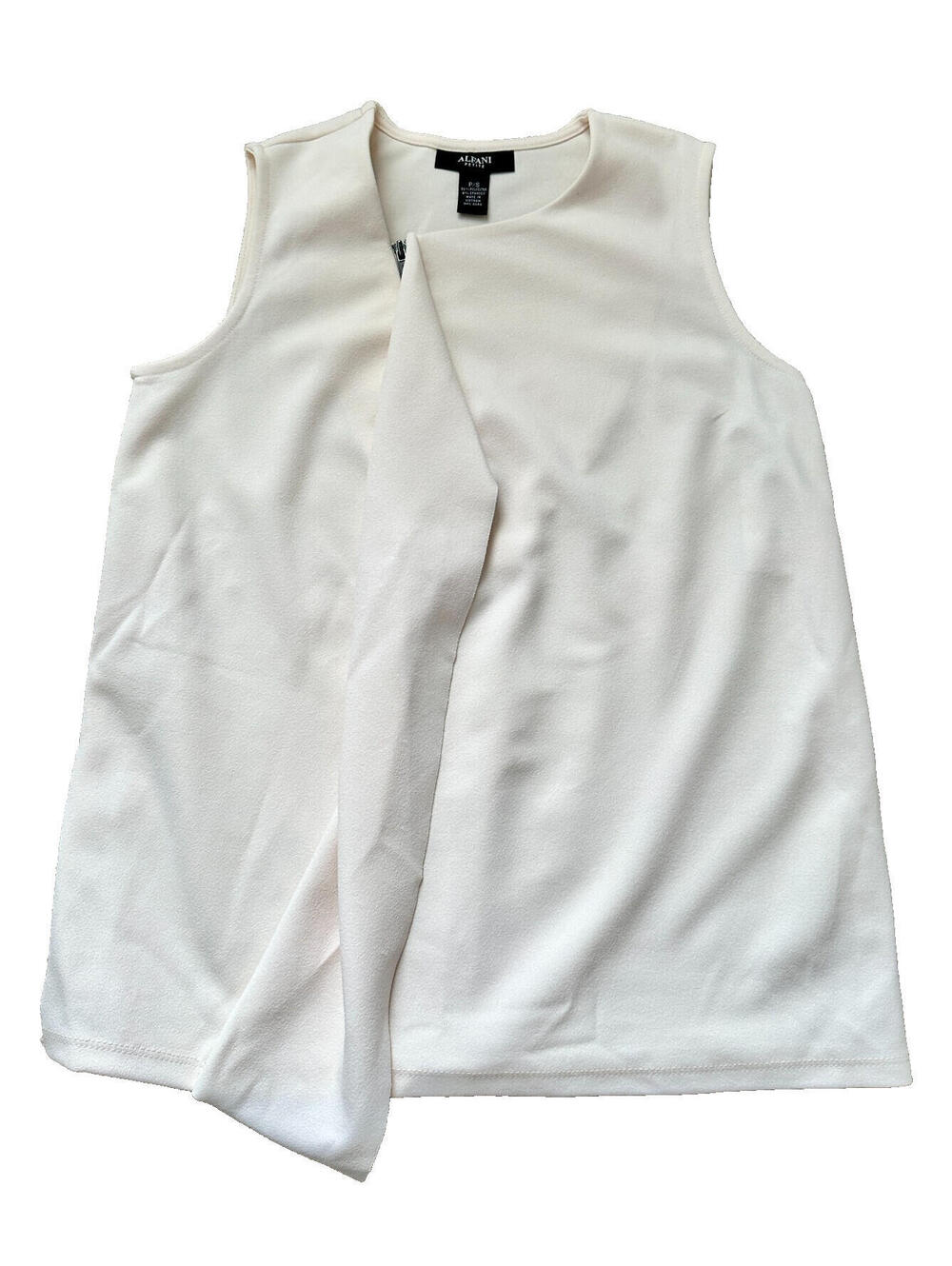 NWT ALFANI Petite Pearled Ivory Draped Blouse Knit Top Sleeveless Zip Detail PS